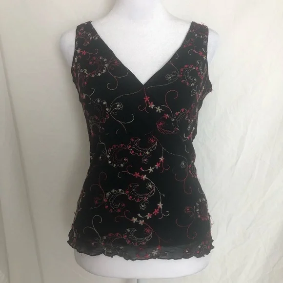 Ricki's Black Floral Embroidered Camisole with Pink Accents - Picture 2 of 7